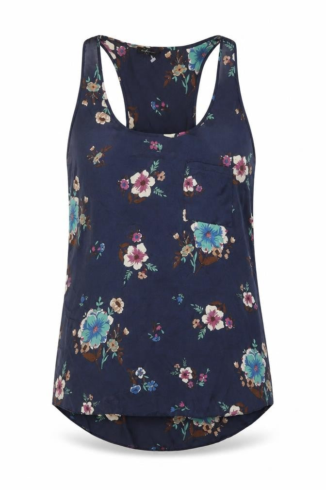 River Island Womens Blue Floral Polyester Basic Tank Size 10 Scoop Neck