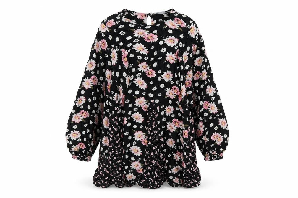 ASOS Womens Black Floral Viscose A-Line Size 10 Round Neck Button