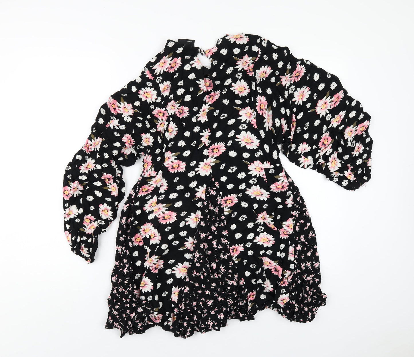 ASOS Womens Black Floral Viscose A-Line Size 10 Round Neck Button