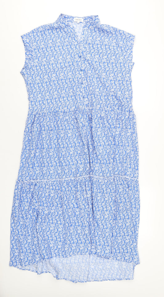 The Edit Womens Blue Floral Polyester A-Line Size L V-Neck Pullover