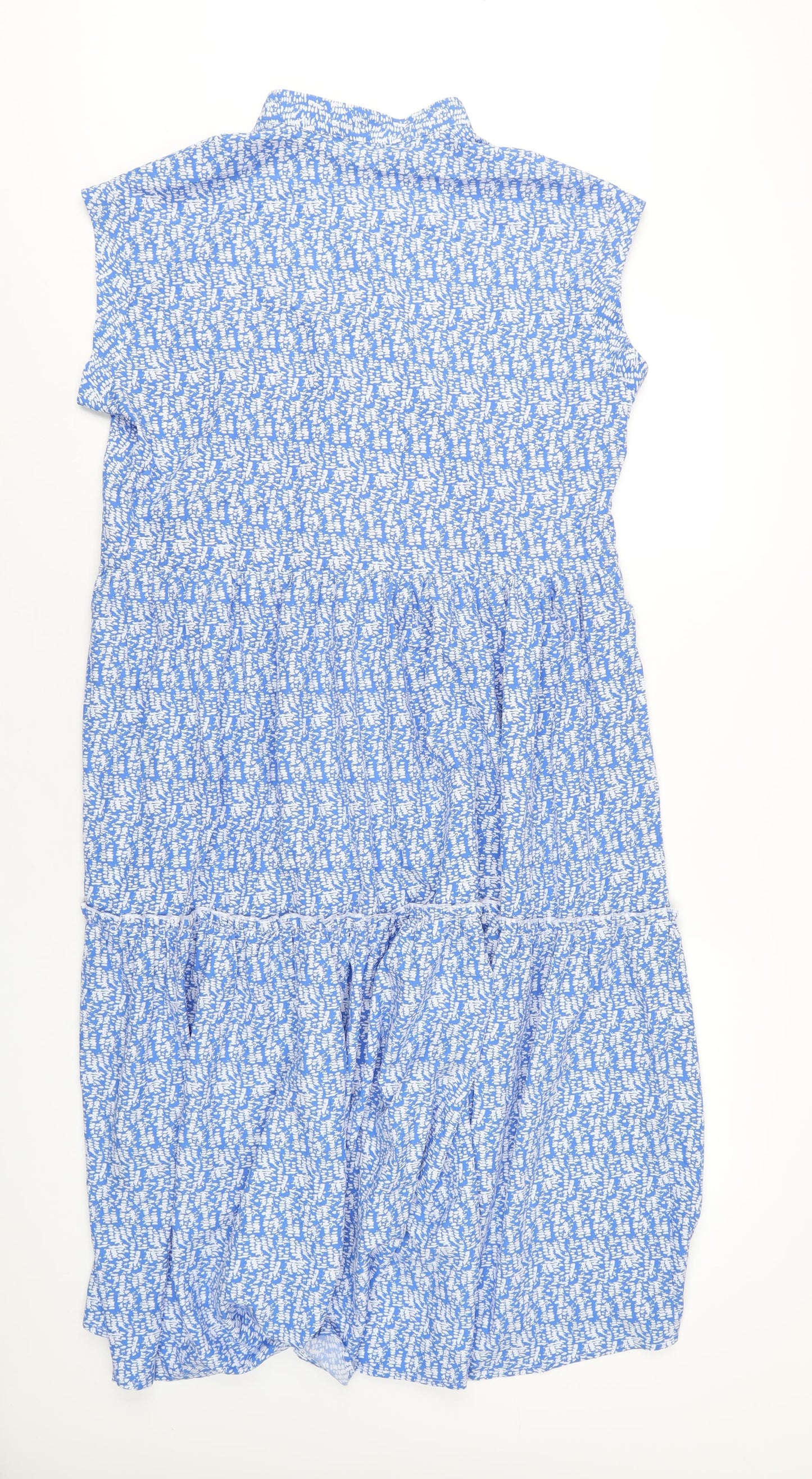 The Edit Womens Blue Floral Polyester A-Line Size L V-Neck Pullover