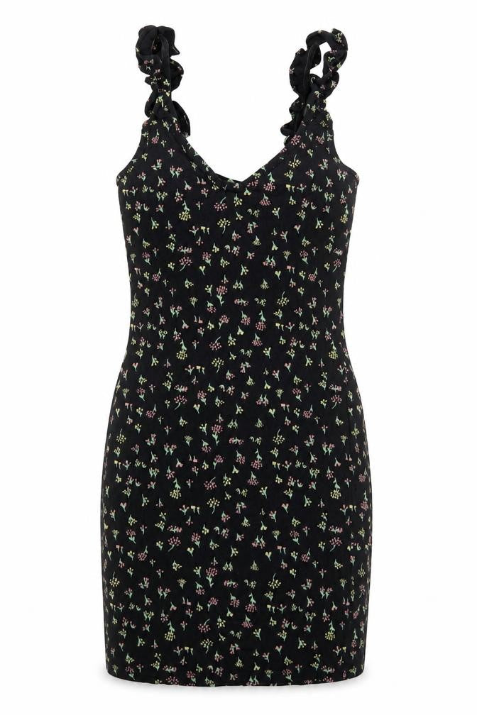 Miss Selfridge Womens Black Floral Viscose Bodycon Size 6 V-Neck Pullover