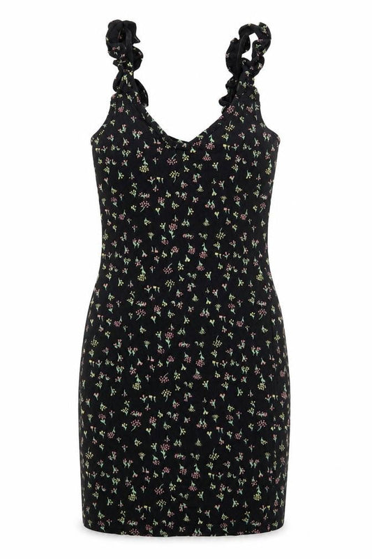 Miss Selfridge Womens Black Floral Viscose Bodycon Size 6 V-Neck Pullover