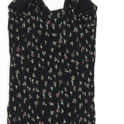 Brand and care label for Miss Selfridge women’s black floral viscose bodycon, size UK 6, v-neck pullover
