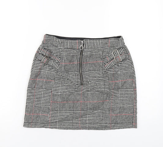 Topshop Womens Black Plaid Acrylic Mini Skirt Size 10 Zip