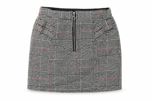 Topshop Womens Black Plaid Acrylic Mini Skirt Size 10 Zip