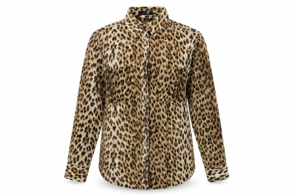 Oliviaceous Womens Brown Animal Print Polyester Basic Button-Up Size S Collared