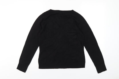 BHS Womens Black Acrylic Basic T-Shirt Size 12 V-Neck - Beaded Neckline