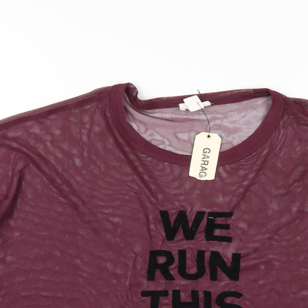 Garage Womens Purple Polyester Basic T-Shirt Size M Round Neck