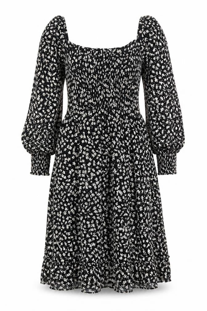H&M Womens Black Floral Viscose A-Line Size S Square Neck Pullover