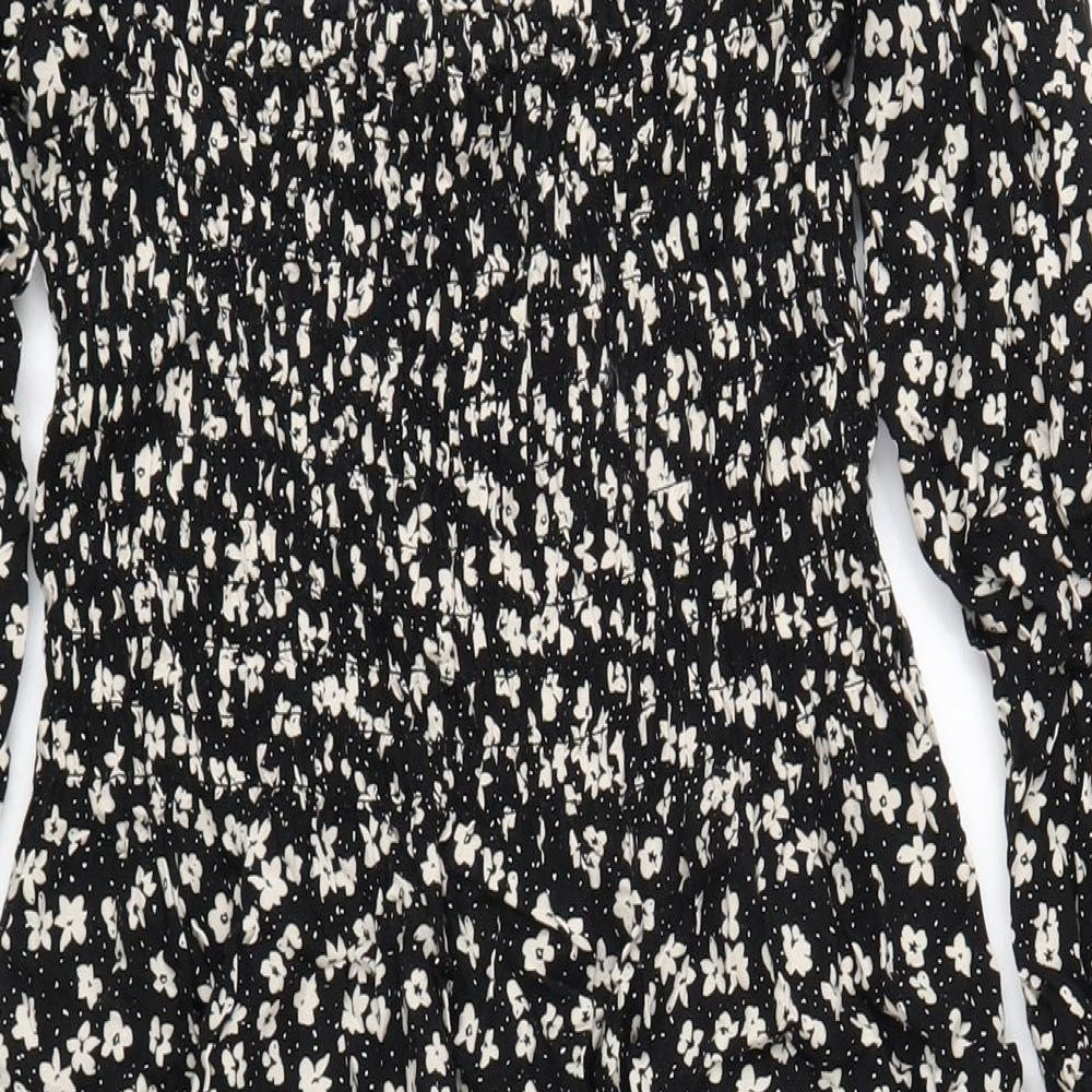H&M Womens Black Floral Viscose A-Line Size S Square Neck Pullover