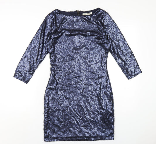 Glamorous Womens Blue Polyester Bodycon Size 8 Round Neck Zip - Sequin