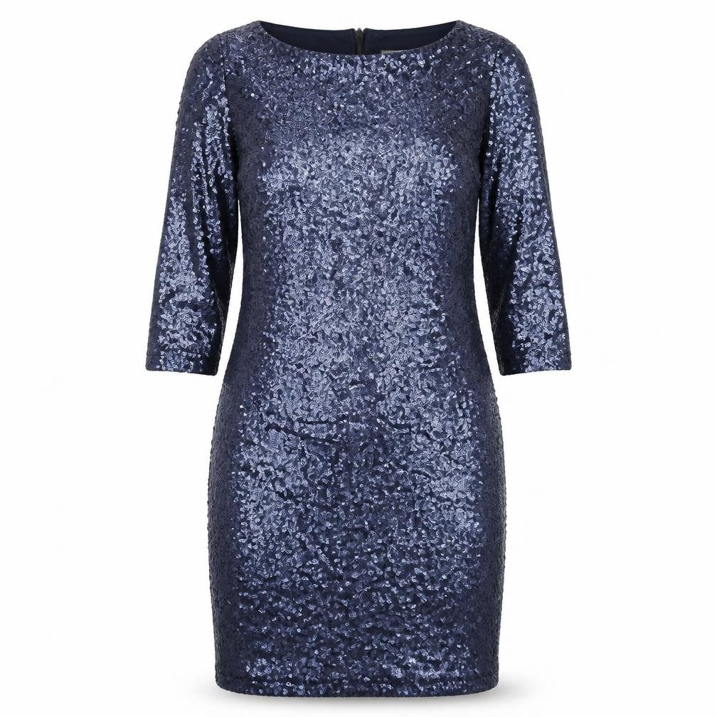 Glamorous Womens Blue Polyester Bodycon Size 8 Round Neck Zip - Sequin