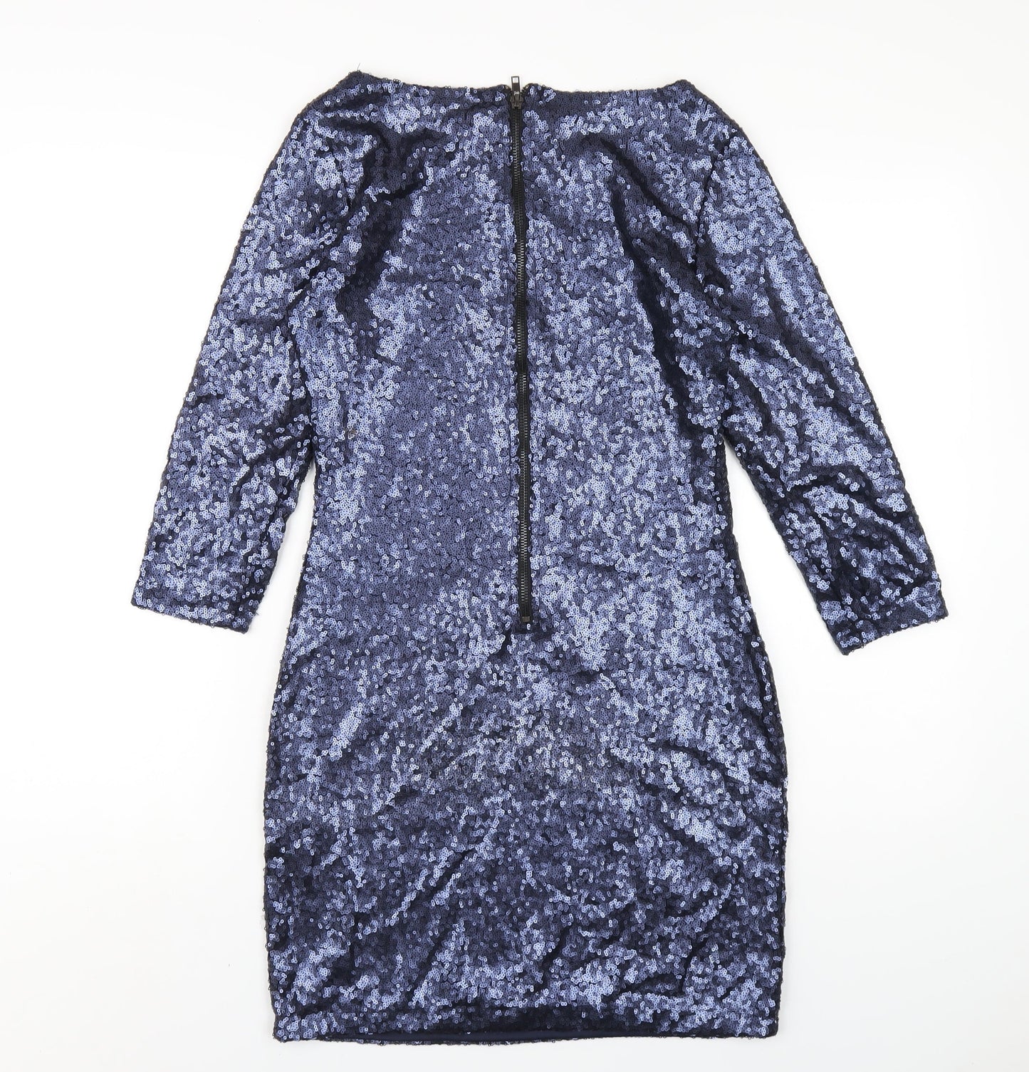 Glamorous Womens Blue Polyester Bodycon Size 8 Round Neck Zip - Sequin