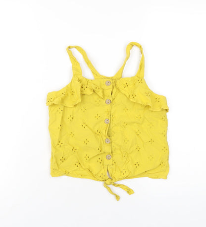 Additional front view of Next girls’ yellow cotton basic button-up, size 12, years square neck button