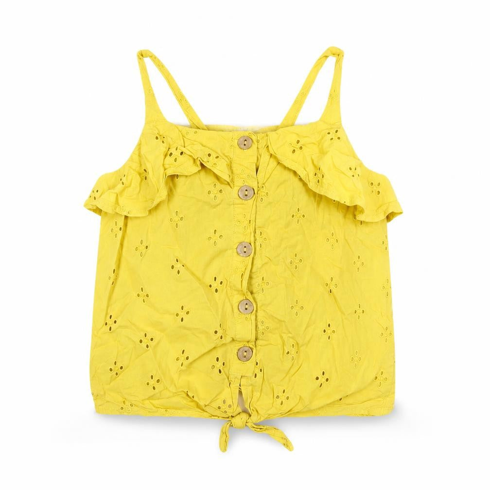NEXT Girls Yellow Cotton Basic Button-Up Size 12 Years Square Neck Button