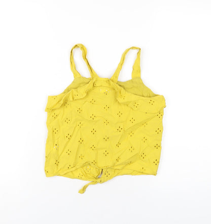 Back view of Next girls’ yellow cotton basic button-up, size 12, years square neck button