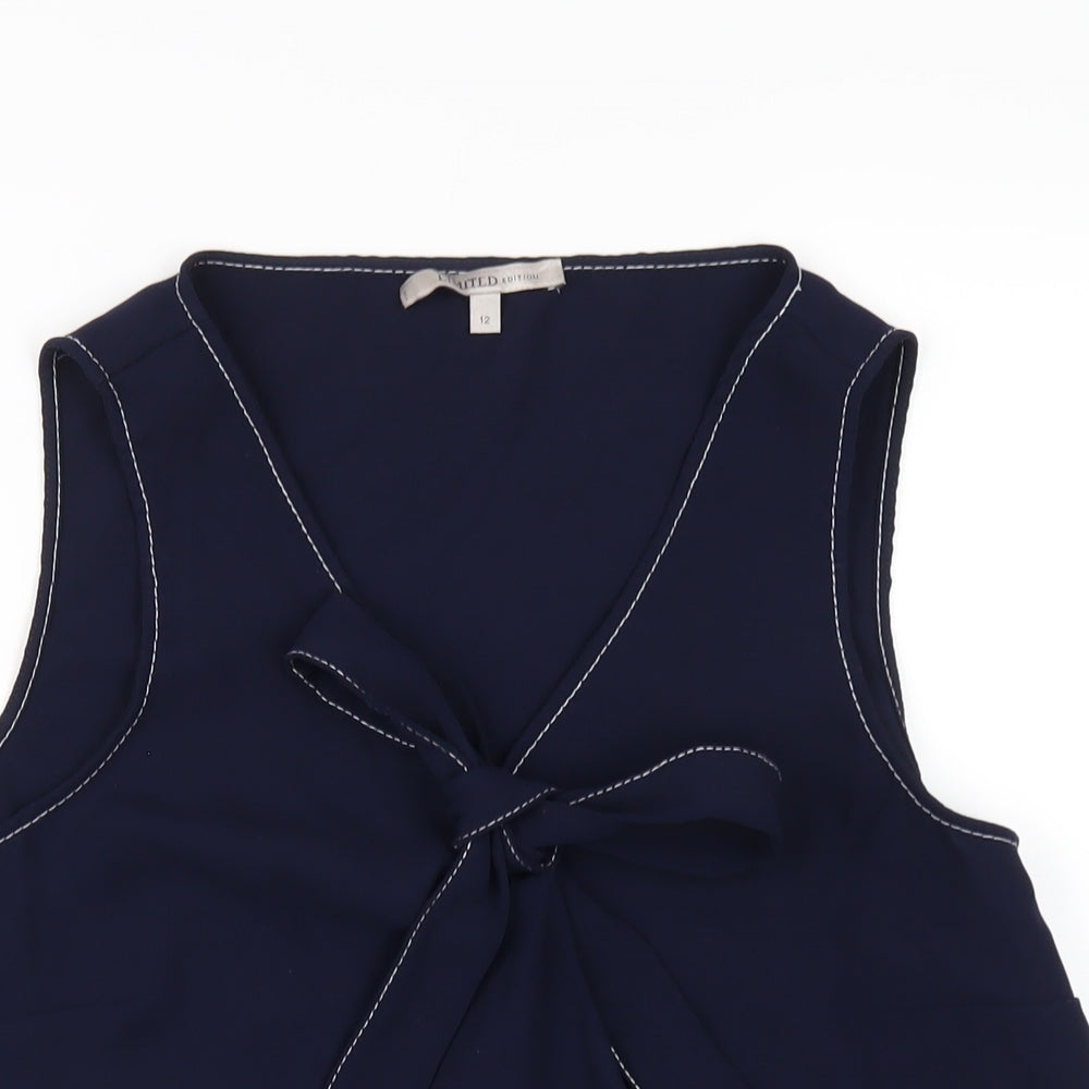 Marks and Spencer Womens Blue Polyester Basic Tank Size 12 V-Neck