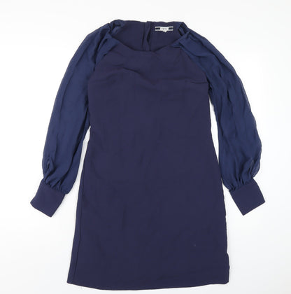 Next Womens Blue Polyester A-Line Size 10 Round Neck Button
