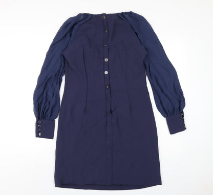 Next Womens Blue Polyester A-Line Size 10 Round Neck Button