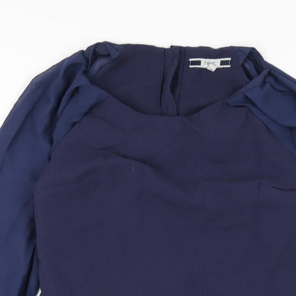 Next Womens Blue Polyester A-Line Size 10 Round Neck Button