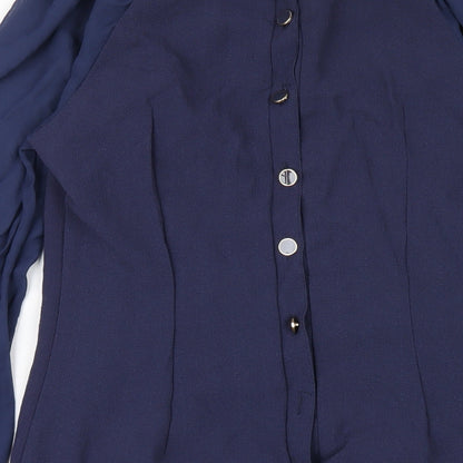 Next Womens Blue Polyester A-Line Size 10 Round Neck Button