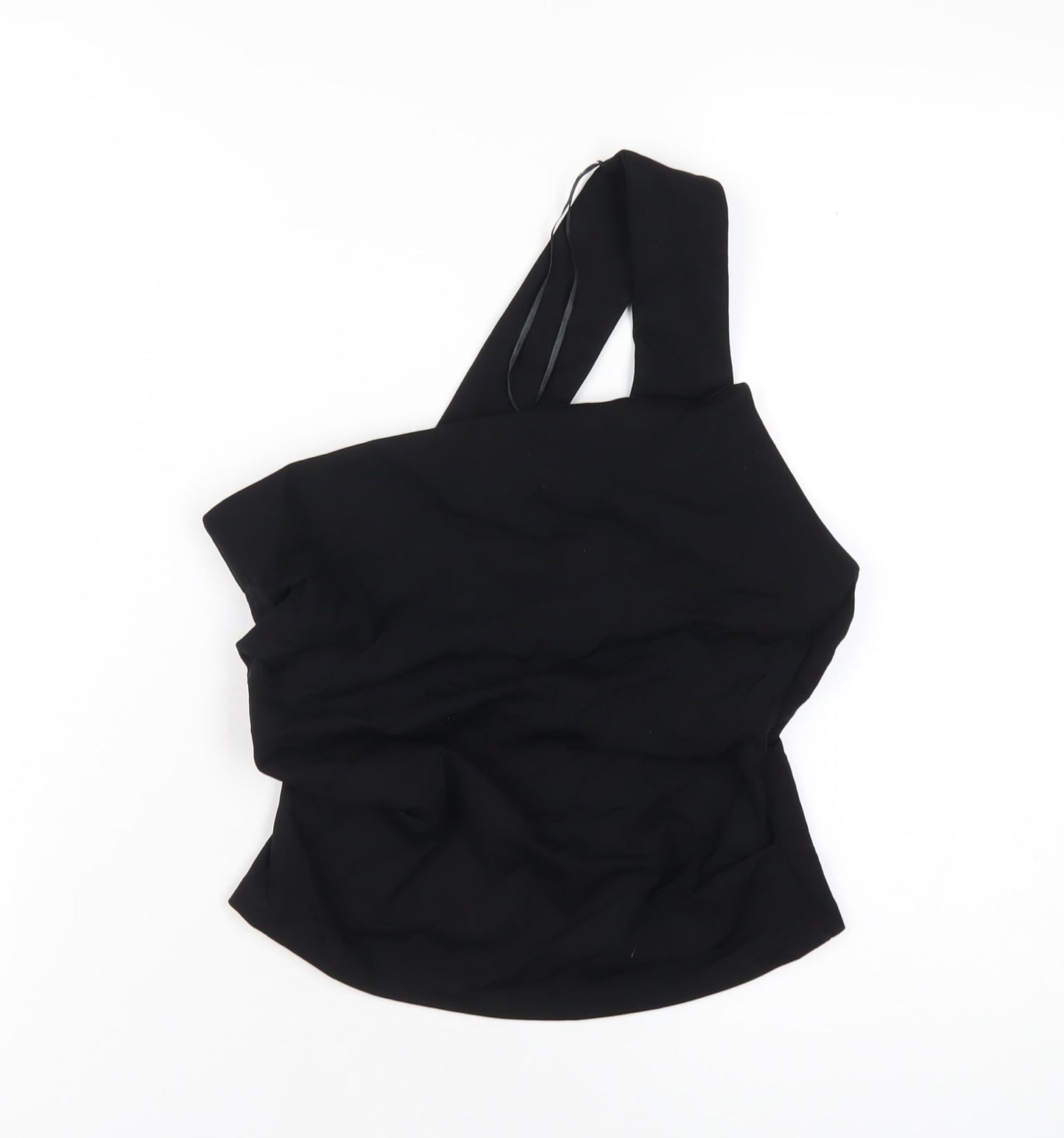 Zara Womens Black Polyester Basic T-Shirt Size M One Shoulder