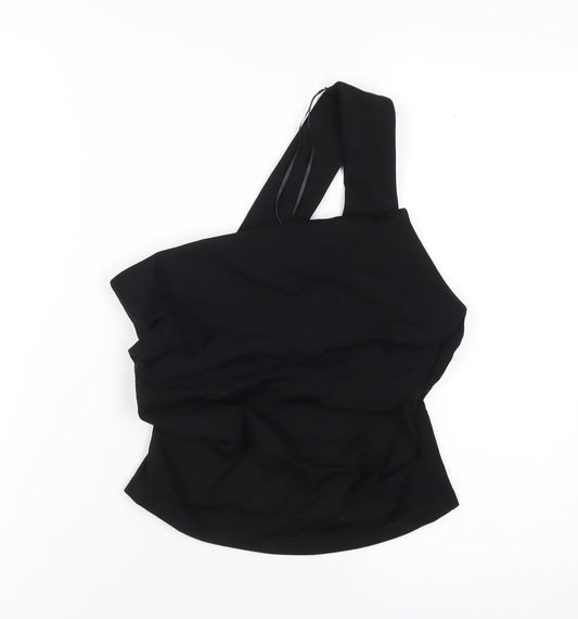 Zara Womens Black Polyester Basic T-Shirt Size M One Shoulder