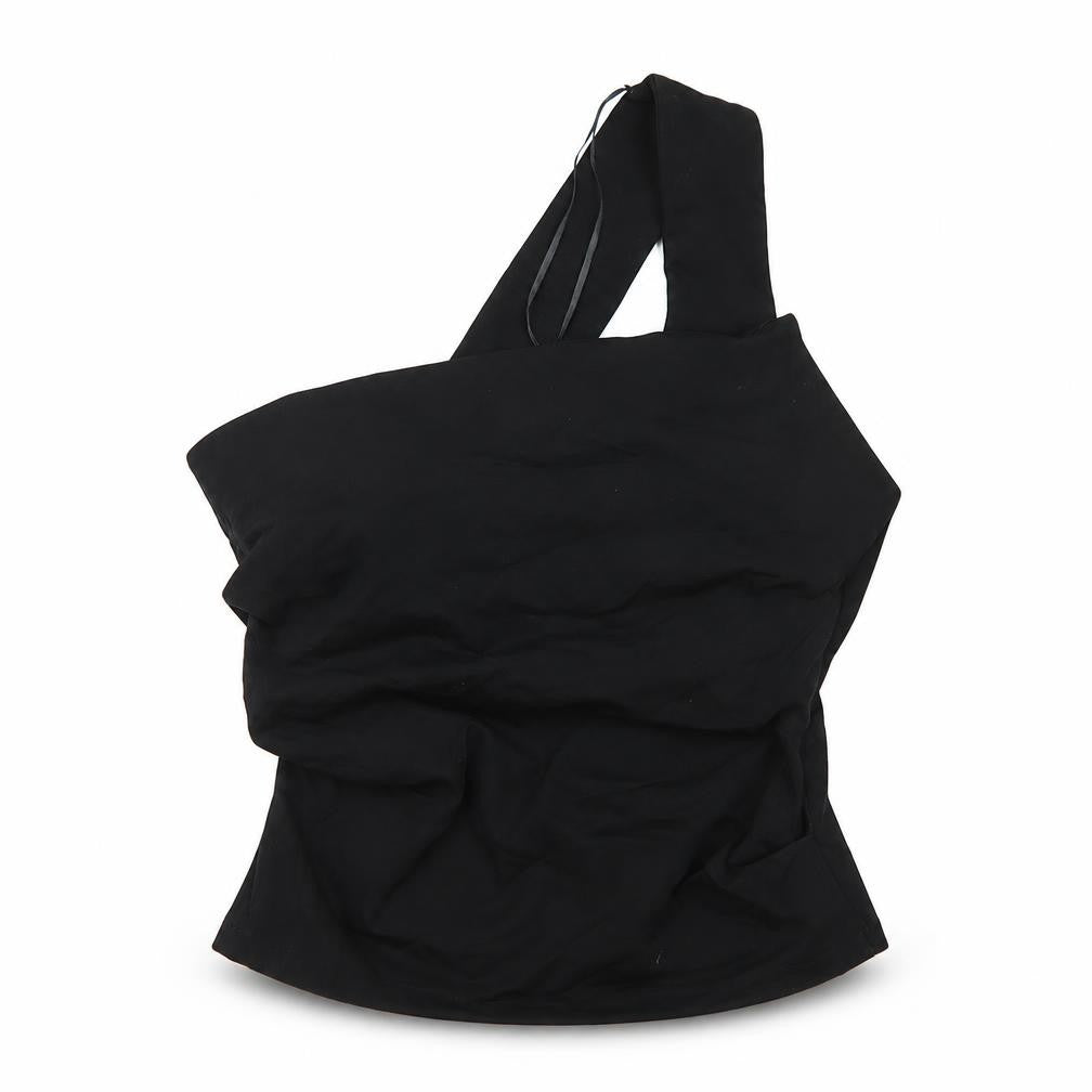 Zara Womens Black Polyester Basic T-Shirt Size M One Shoulder