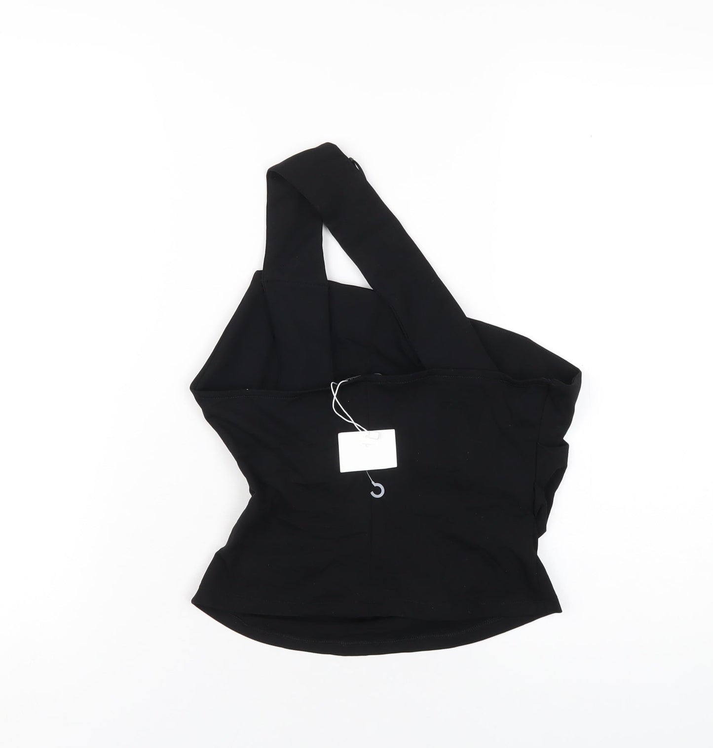 Zara Womens Black Polyester Basic T-Shirt Size M One Shoulder