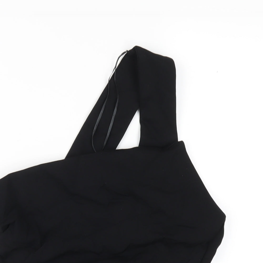 Zara Womens Black Polyester Basic T-Shirt Size M One Shoulder