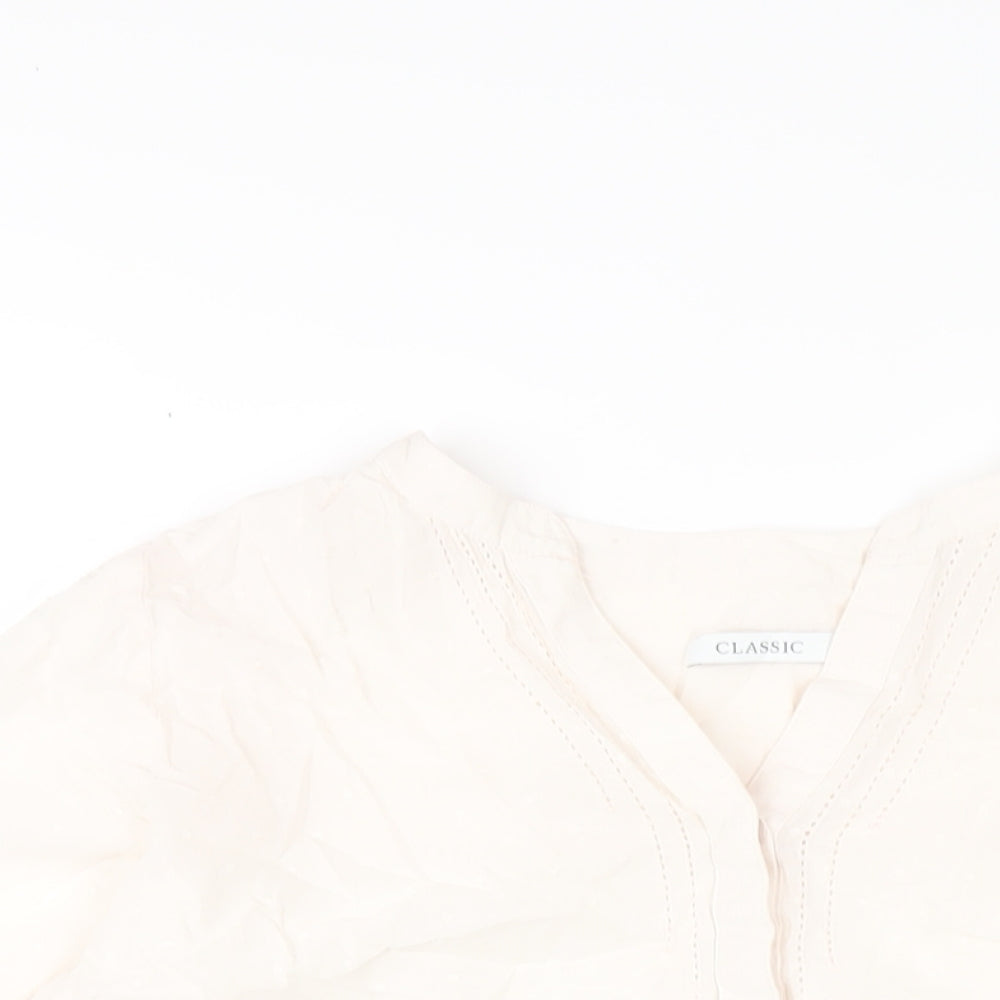 Classic Womens Beige Cotton Basic T-Shirt Size 12 V-Neck
