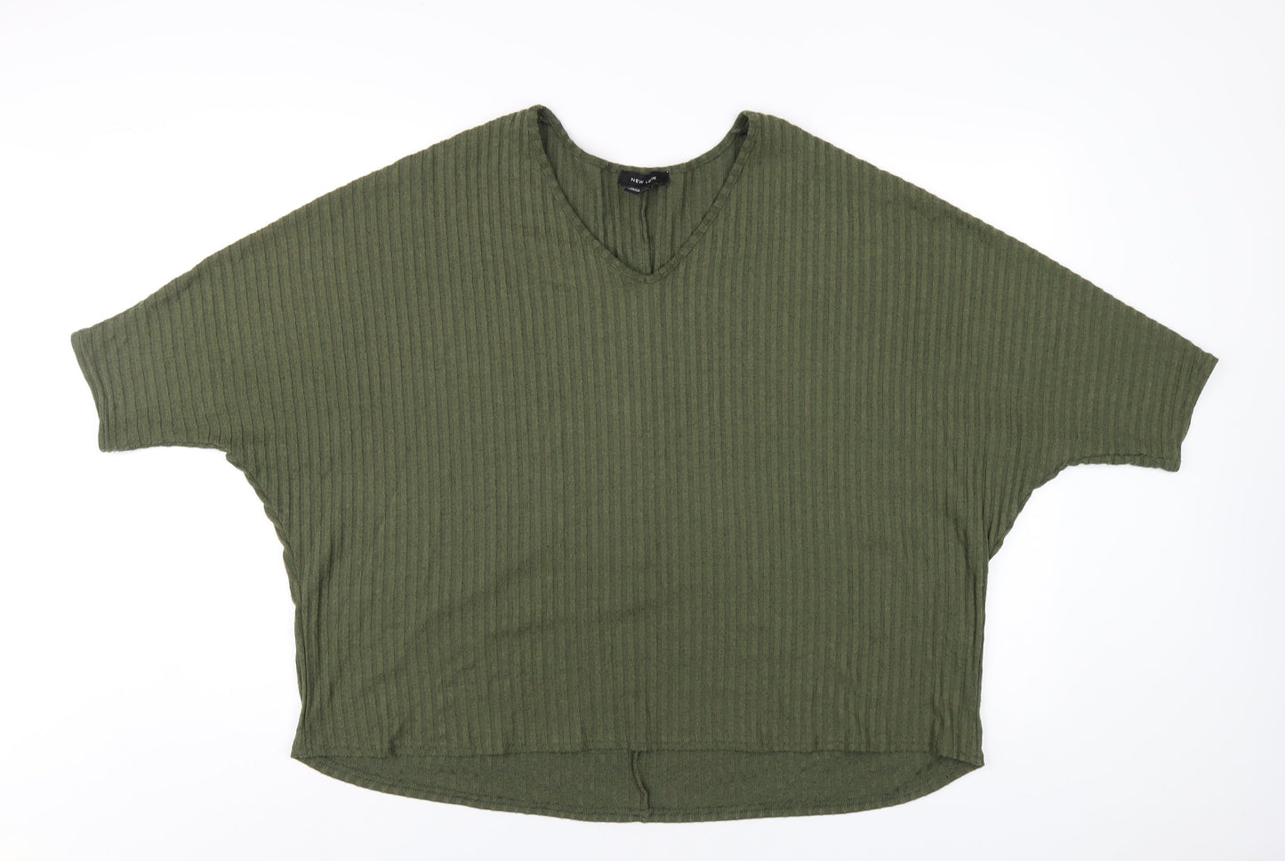 New Look Womens Green Polyester Basic T-Shirt Size M V-Neck