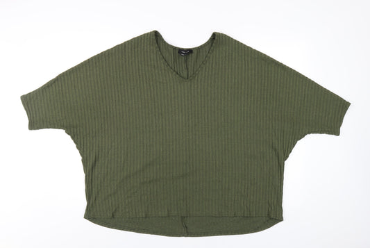 New Look Womens Green Polyester Basic T-Shirt Size M V-Neck