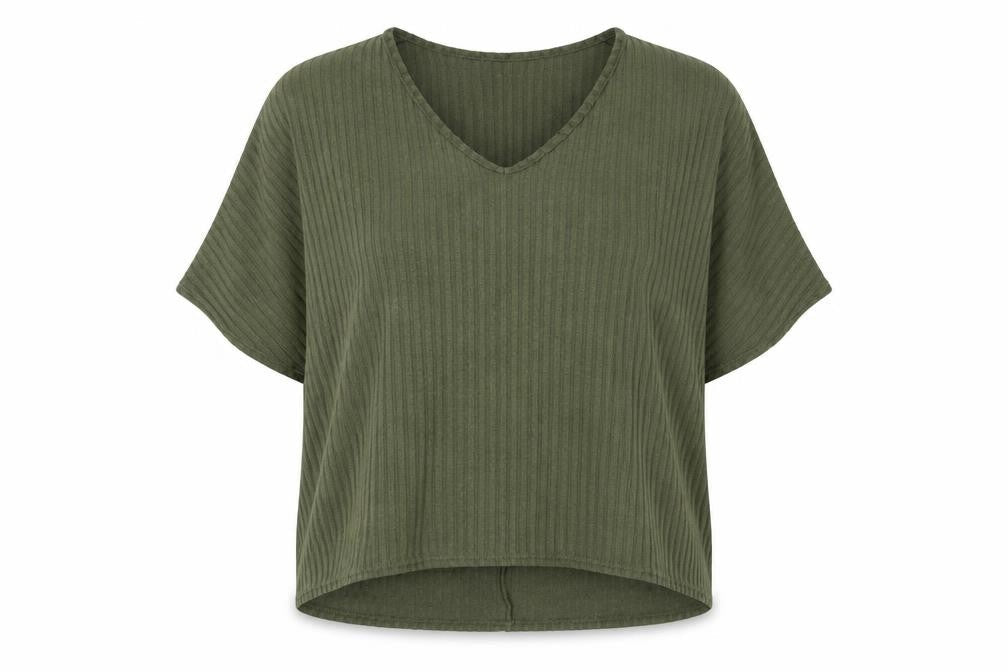 New Look Womens Green Polyester Basic T-Shirt Size M V-Neck