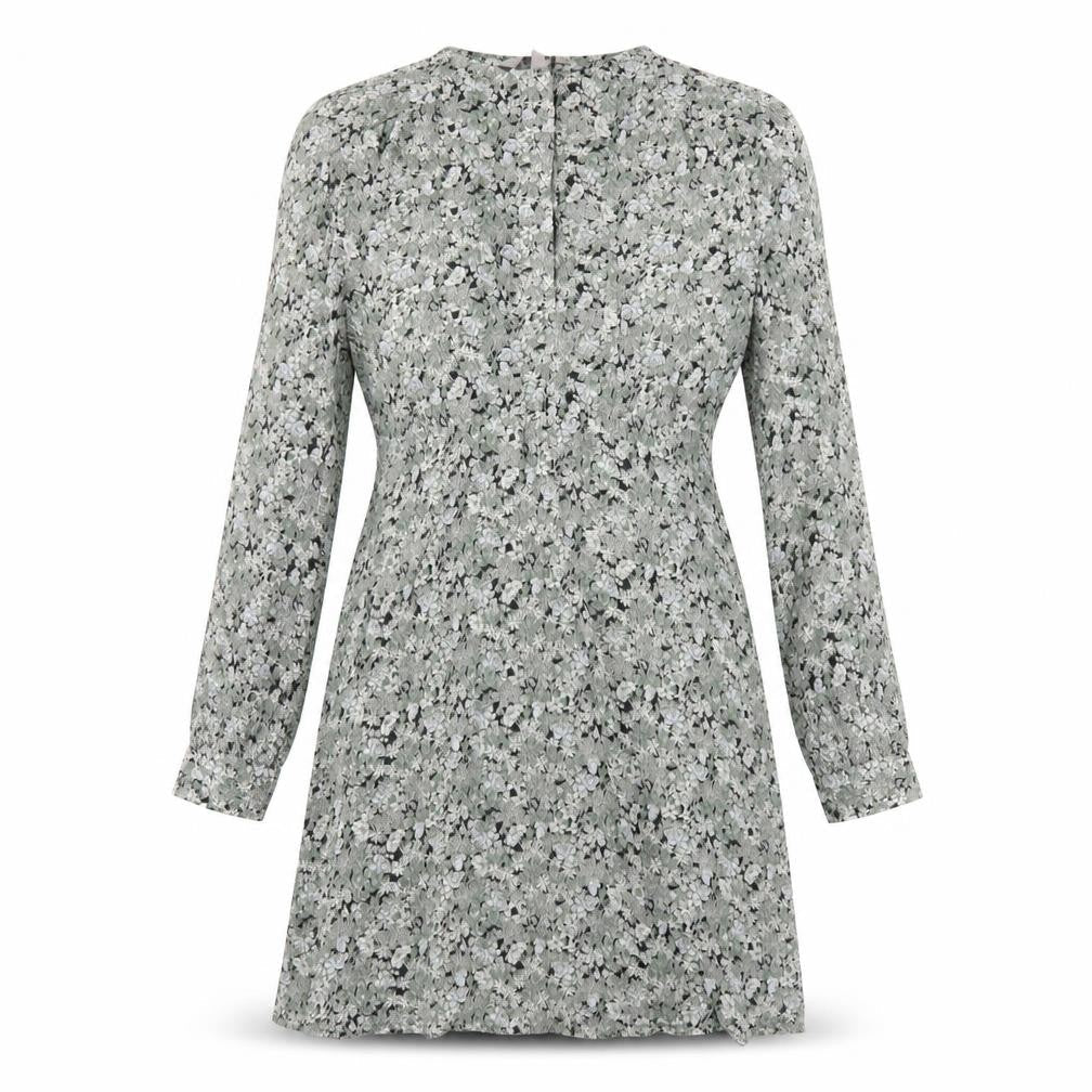 H&M Womens Green Floral Polyester A-Line Size S Round Neck Button