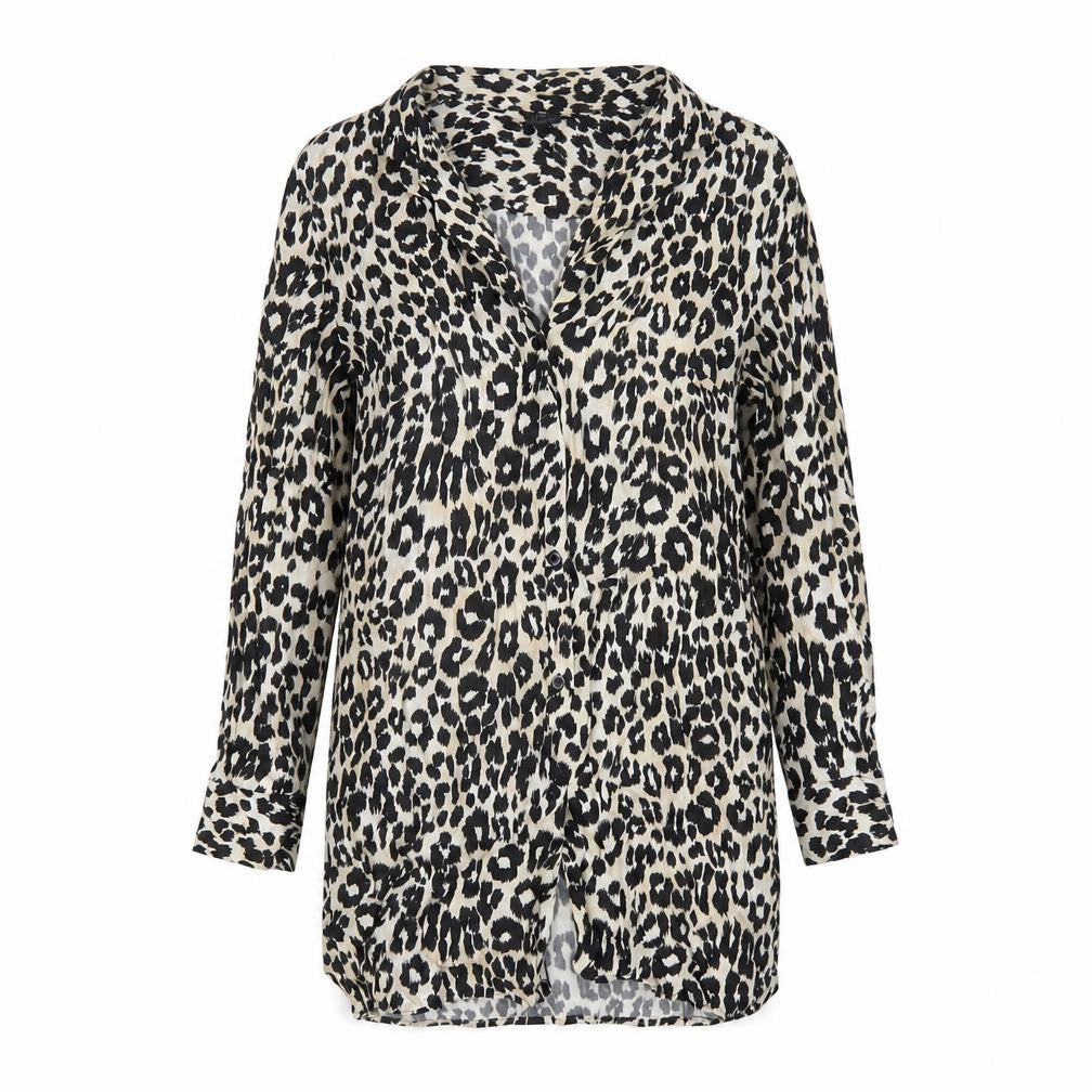 Topshop Womens Beige Animal Print Viscose Basic Button-Up Size 10 Collared