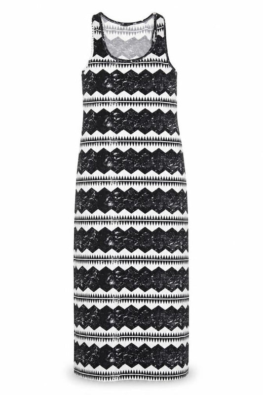 Topshop Womens Black Geometric Polyester Tank Dress Size 12 Scoop Neck Pullover