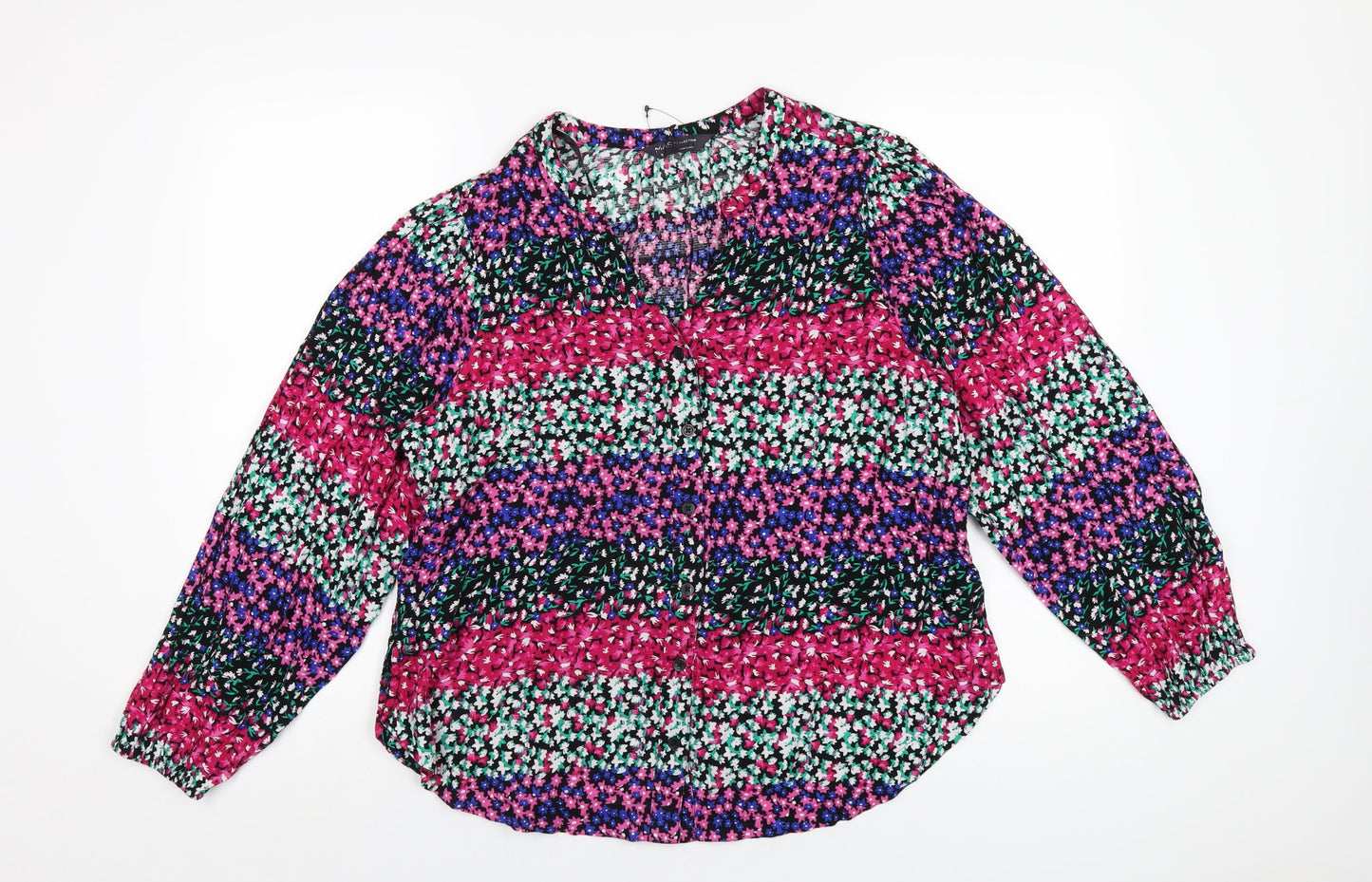 Marks and Spencer Womens Multicoloured Floral Viscose Basic Button-Up Size 8 V-Neck