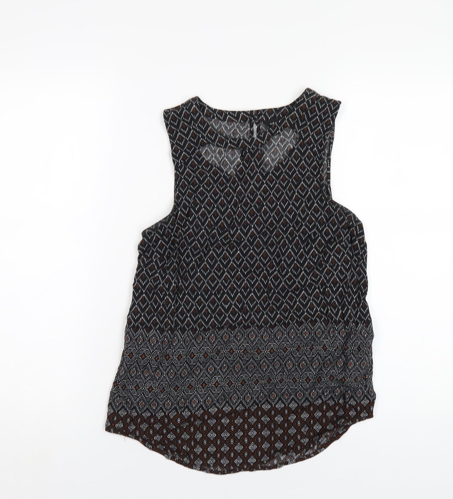 New Look Womens Black Geometric Viscose Basic Tank Size 8 Round Neck