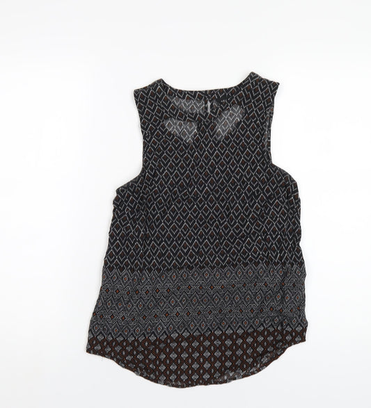 New Look Womens Black Geometric Viscose Basic Tank Size 8 Round Neck