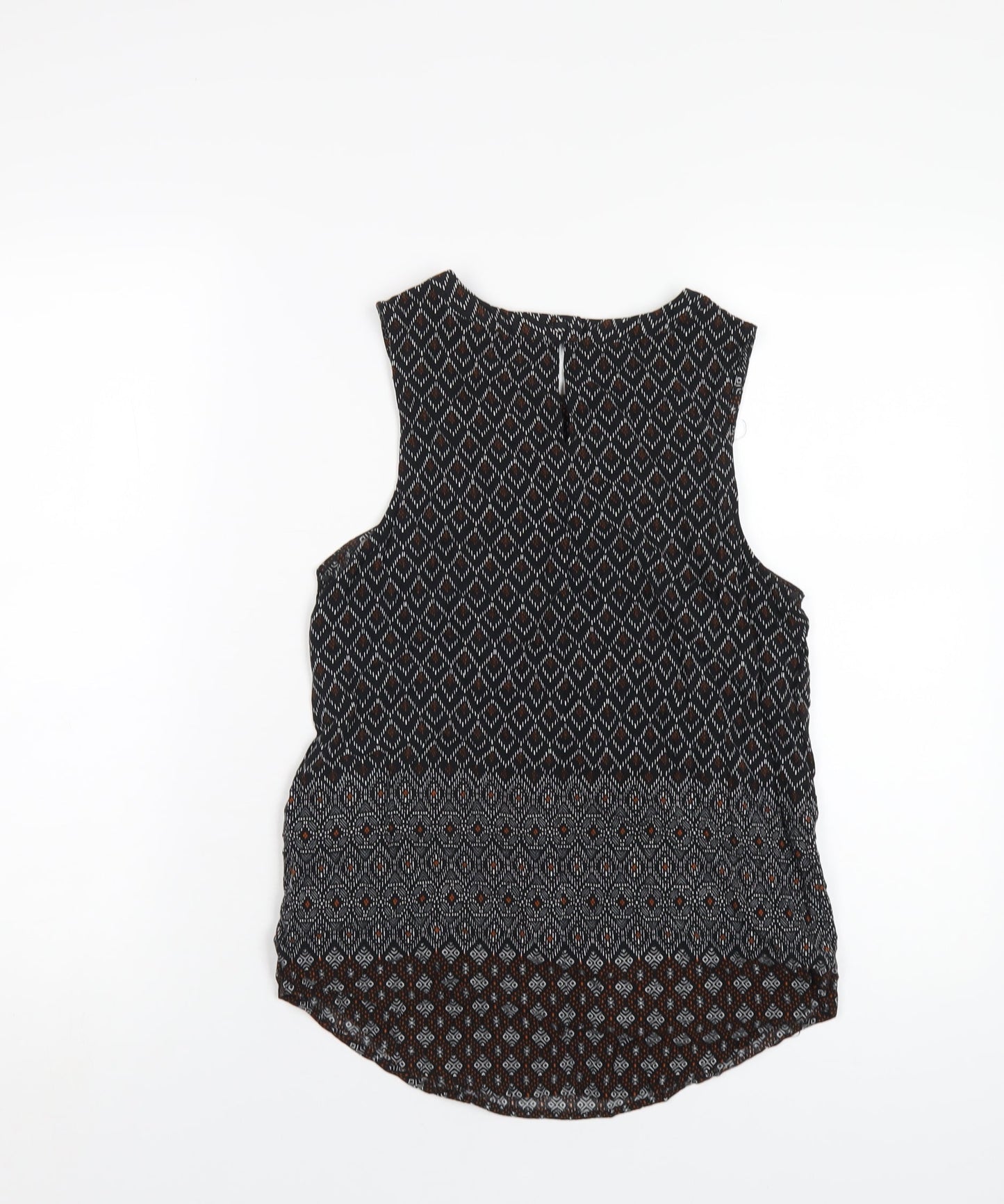 New Look Womens Black Geometric Viscose Basic Tank Size 8 Round Neck