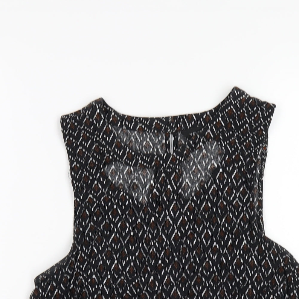 New Look Womens Black Geometric Viscose Basic Tank Size 8 Round Neck