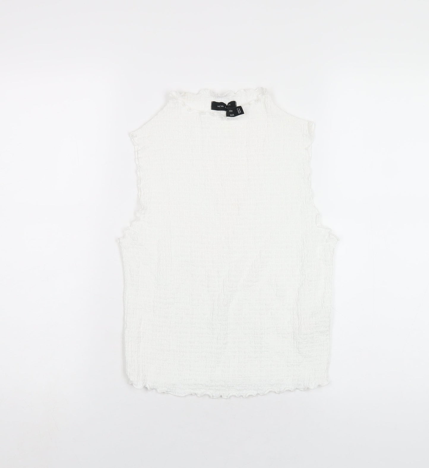 New Look Womens White Polyester Basic T-Shirt Size 14 Round Neck