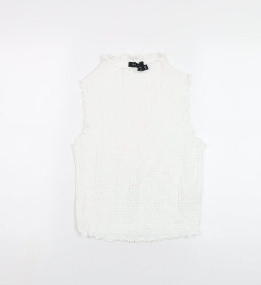 New Look Womens White Polyester Basic T-Shirt Size 14 Round Neck