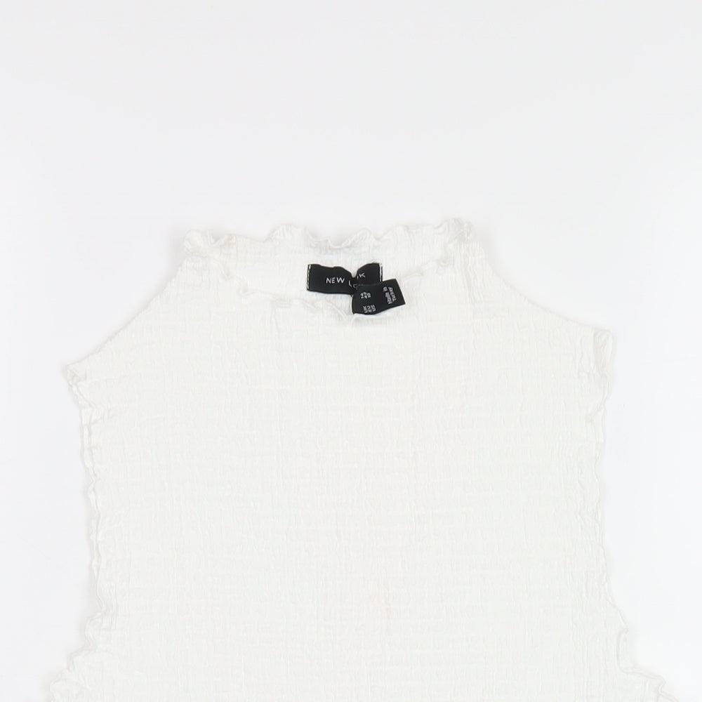 New Look Womens White Polyester Basic T-Shirt Size 14 Round Neck