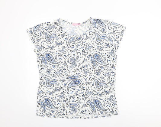 Radaus Womens White Paisley Polyester Basic T-Shirt Size 2XL Round Neck