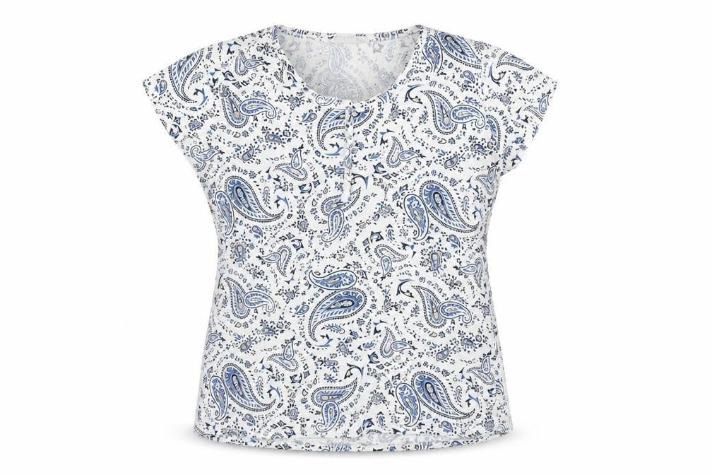 Radaus Womens White Paisley Polyester Basic T-Shirt Size 2XL Round Neck