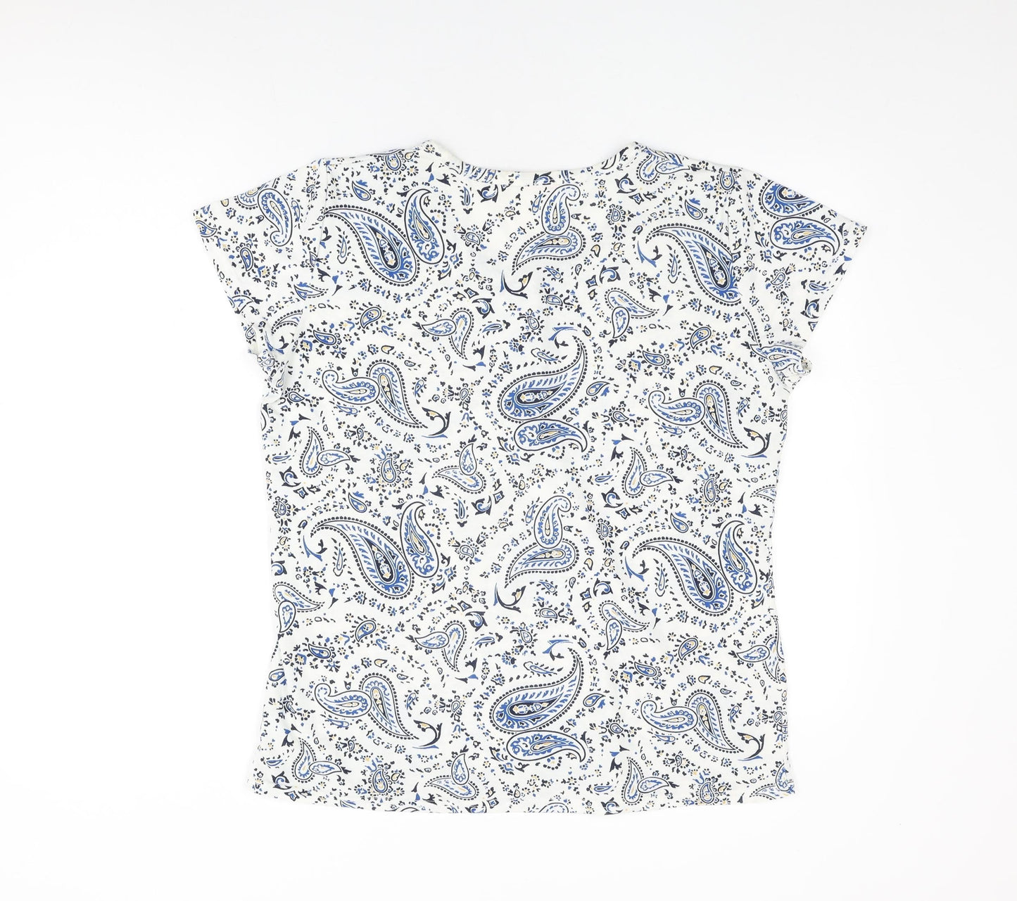 Radaus Womens White Paisley Polyester Basic T-Shirt Size 2XL Round Neck