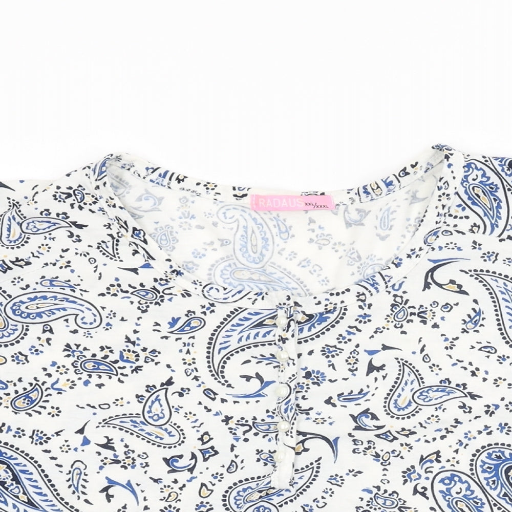 Radaus Womens White Paisley Polyester Basic T-Shirt Size 2XL Round Neck